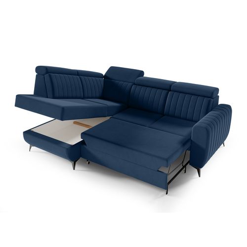 Canapé D’angle Connor II Convertible Avec Coffre - Ottomane Gauche - Bleu Marine