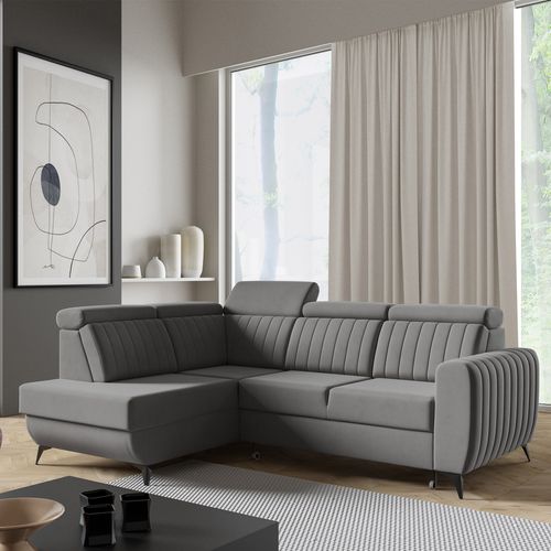 Canapé D’angle Connor II Convertible Avec Coffre - Ottomane Gauche - Gris Foncé