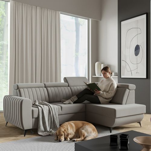 Canapé D’angle Connor II Convertible Avec Coffre - Ottomane Droit - Gris Foncé