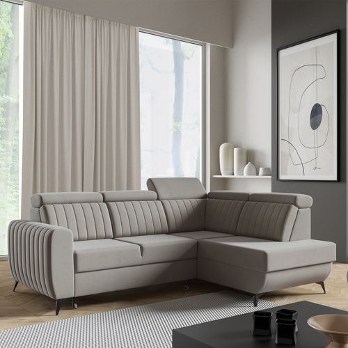 Canapé D’angle Connor II Convertible Avec Coffre - Ottomane Droit - Beige Foncé