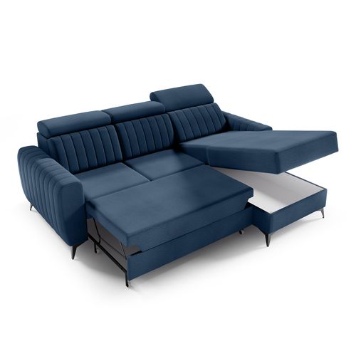 Canapé D’angle Connor I Convertible Avec Coffre - Ottomane Universelle - Bleu Marine