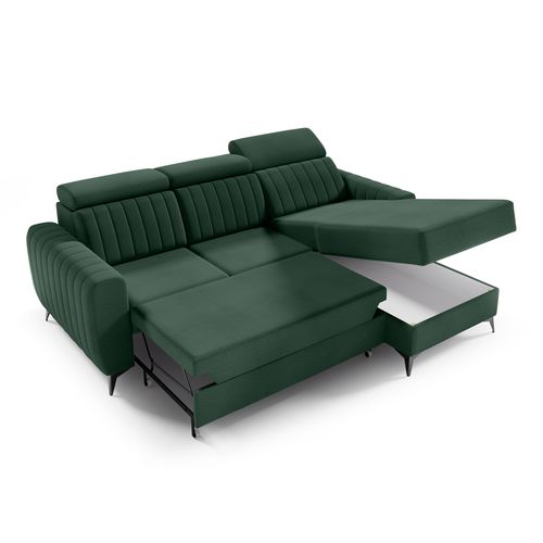 Canapé D’angle Connor I Convertible Avec Coffre - Ottomane Universelle - Verte Foncé