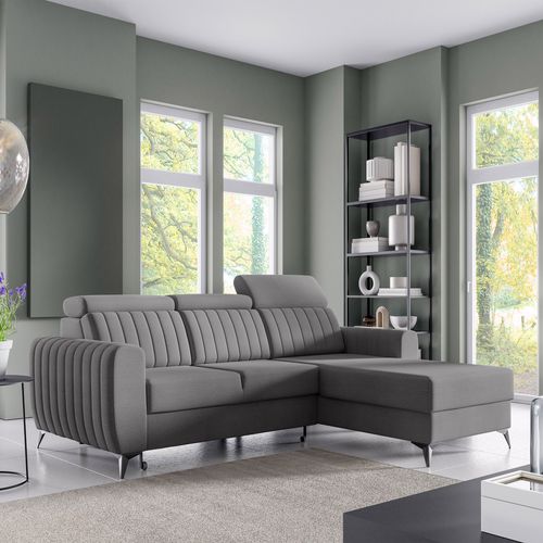 Canapé D’angle Connor I Convertible Avec Coffre - Ottomane Universelle - Gris Foncé