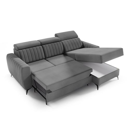 Canapé D’angle Connor I Convertible Avec Coffre - Ottomane Universelle - Gris Foncé