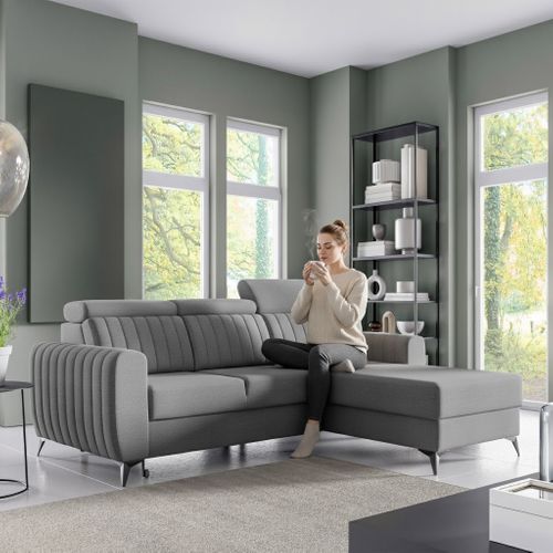 Canapé D’angle Connor I Convertible Avec Coffre - Ottomane Universelle - Gris Foncé