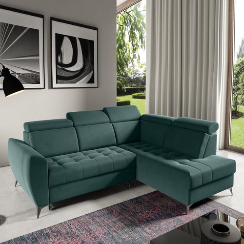 Canapé D’angle Aurora II Convertible Avec Coffre - Ottomane Droit - Vert Foncé