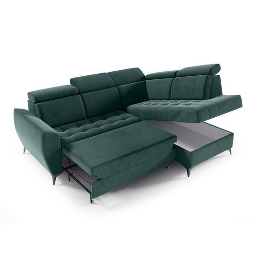 Canapé D’angle Aurora II Convertible Avec Coffre - Ottomane Droit - Vert Foncé