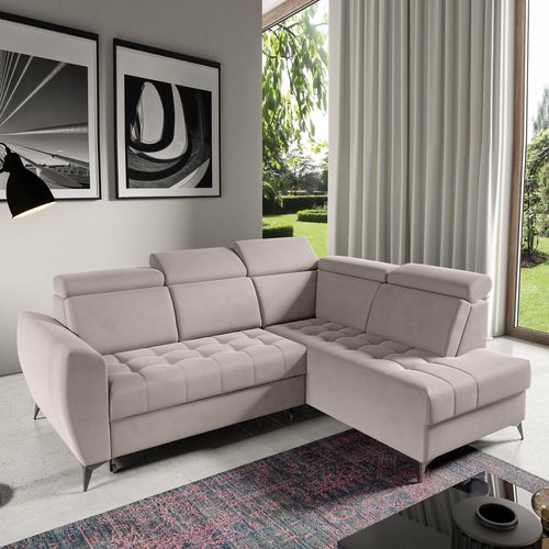 Canapé D’angle Aurora II Convertible Avec Coffre - Ottomane Droit - Beige