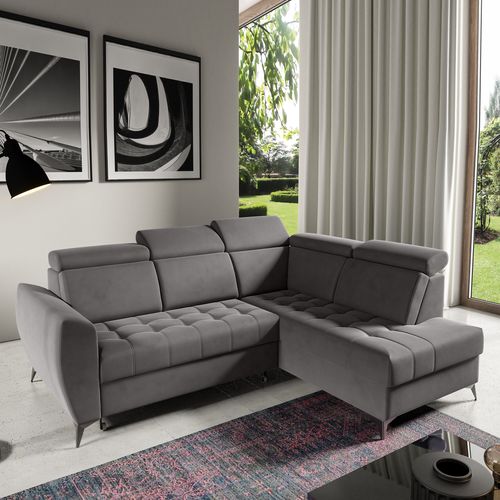 Canapé D’angle Aurora II Convertible Avec Coffre - Ottomane Droit - Gris