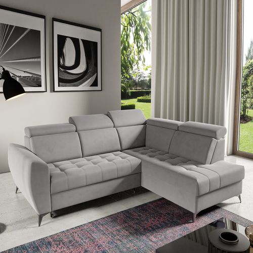 Canapé D’angle Aurora II Convertible Avec Coffre - Ottomane Droit - Gris Clair