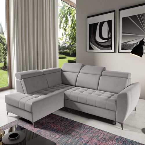 Canapé D’angle Aurora II Convertible Avec Coffre - Ottomane Gauche - Gris Clair