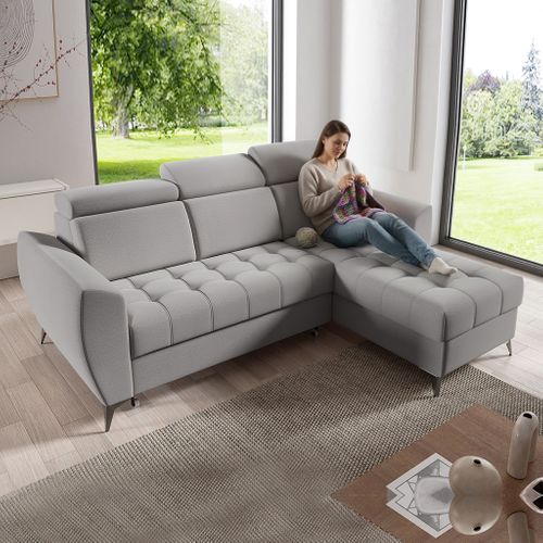 Canapé D’angle Aurora I Convertible Avec Appuie-têtes Réglables - Gris Clair
