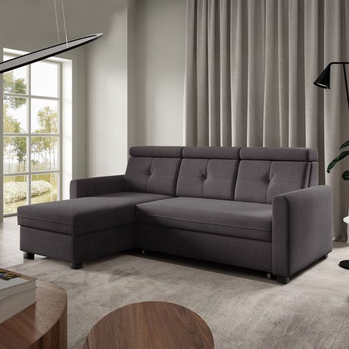 Canapé D’angle Milano Convertible Avec Coffre - Ottomane Gauche - Anthracite