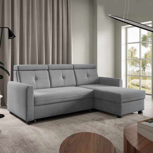 Canapé D’angle Milano Convertible Avec Coffre - Ottomane Droit - Gris Clair