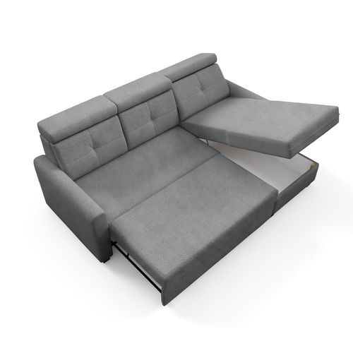 Canapé D’angle Milano Convertible Avec Coffre - Ottomane Droit - Gris Clair