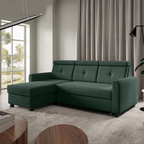 Canapé D’angle Milano Convertible Avec Coffre - Ottomane Gauche - Vert Bouteille