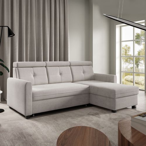 Canapé D’angle Milano Convertible Avec Coffre - Ottomane Droit - Beige