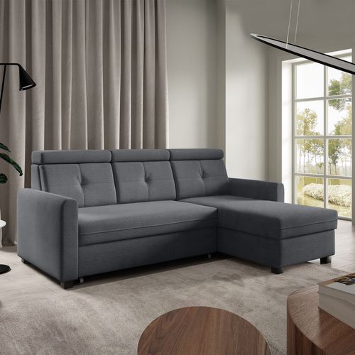 Canapé D’angle Milano Convertible Avec Coffre - Ottomane Droit - Graphite