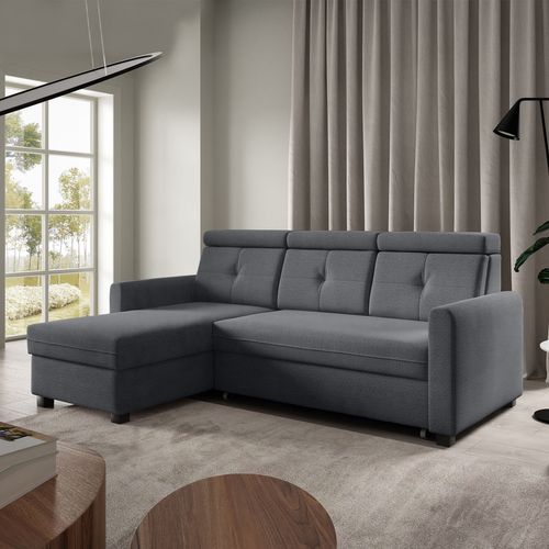 Canapé D’angle Milano Convertible Avec Coffre - Ottomane Gauche - Graphite