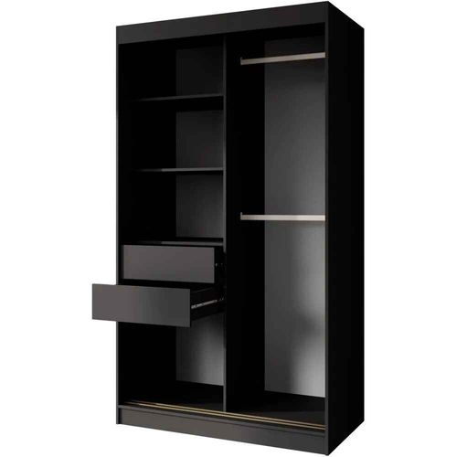 Armoire à Portes Coulissantes MARIKA LUX, 2 Portes, Avec Tiroirs, Noir+or, 120cm