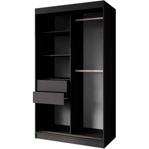 Armoire à Portes Coulissantes MARIKA LUX, 2 Portes, Avec Tiroirs, Noir+or, 120cm