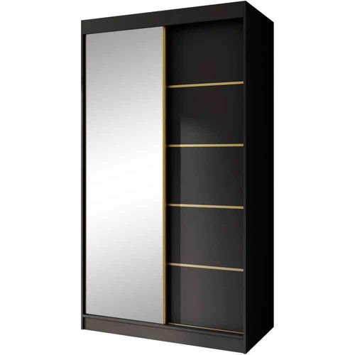 Armoire à Portes Coulissantes MARIKA LUX, 2 Portes, Avec Tiroirs, Noir+or, 120cm