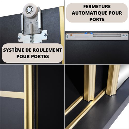 Armoire à Portes Coulissantes MARIKA LUX, 2 Portes, Avec Tiroirs, Noir+or, 120cm
