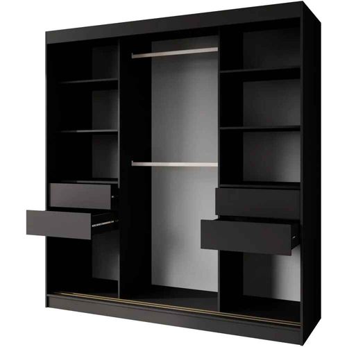 Armoire à Portes Coulissantes MARIKA LUX, 2 Portes, Avec Tiroirs, Noir+or, 200cm