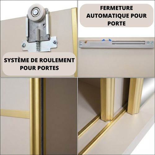 Armoire à Portes Coulissantes MARIKA LUX, 2 Portes, Avec Tiroirs, Cachemire+or, 200cm