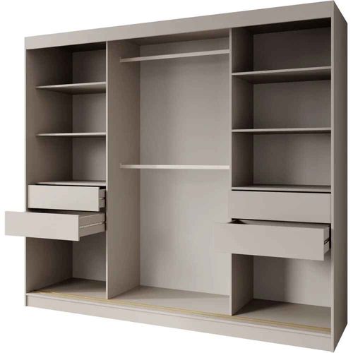 Armoire à Portes Coulissantes MARIKA LUX, 3 Portes, Avec Tiroirs, Cachemire+or, 240 Cm