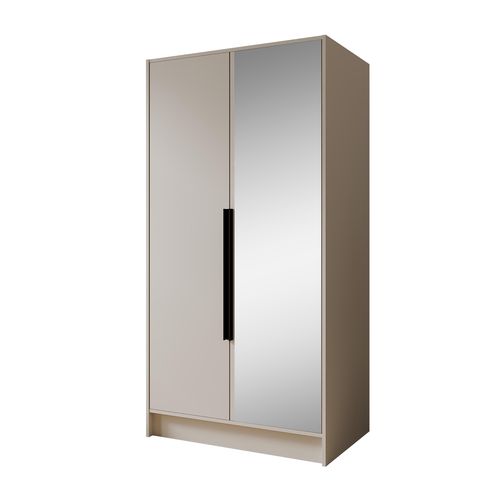 Armoire à Portes Battantes LARO 100 cm - Avec Miroir, Cachemire Avec Poignées Noires