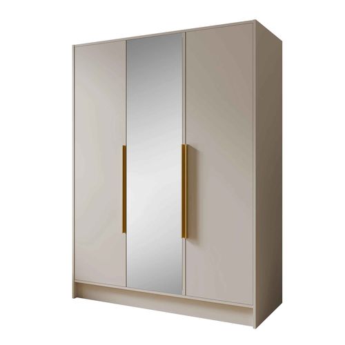 Armoire à Portes Battantes LARO 150 cm - Avec Miroir, Cachemire Avec Poignées Dorées