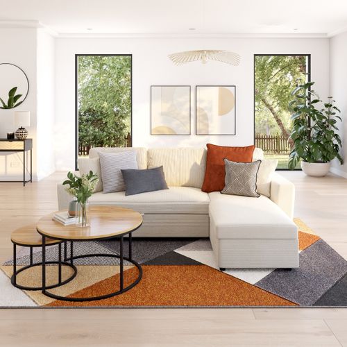 Canapé d'angle méridienne HAPPY convertible velours beige