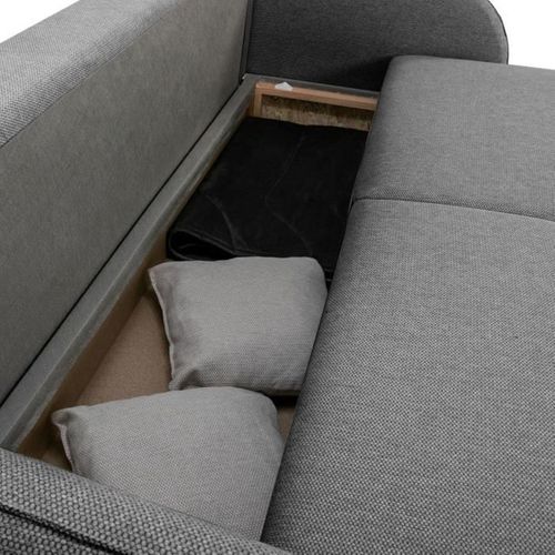 Canapé Convertible Bari 3 Places - Tissu Anthracite - Coffre De Rangement - L215 X H89 X P100 Cm