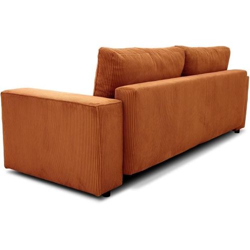 Canapé Convertible 3 Places Josh - Tissu Velours Cotelé Terracotta - L 239 X P 86 X H 85 Cm - Coffre