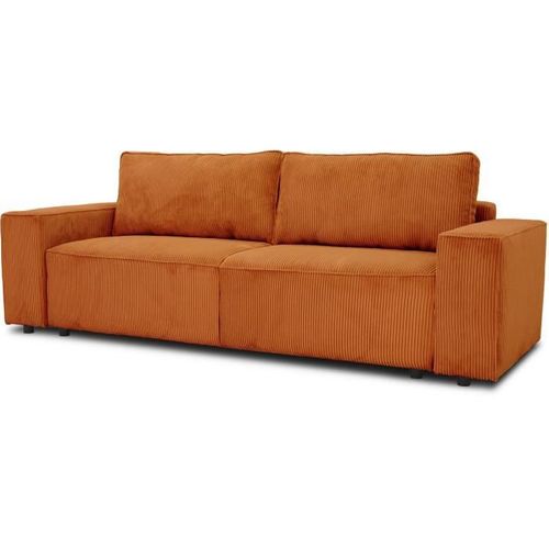 Canapé Convertible 3 Places Josh - Tissu Velours Cotelé Terracotta - L 239 X P 86 X H 85 Cm - Coffre