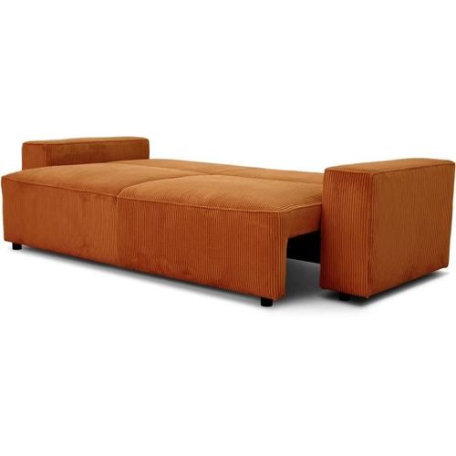 Canapé Convertible 3 Places Josh - Tissu Velours Cotelé Terracotta - L 239 X P 86 X H 85 Cm - Coffre