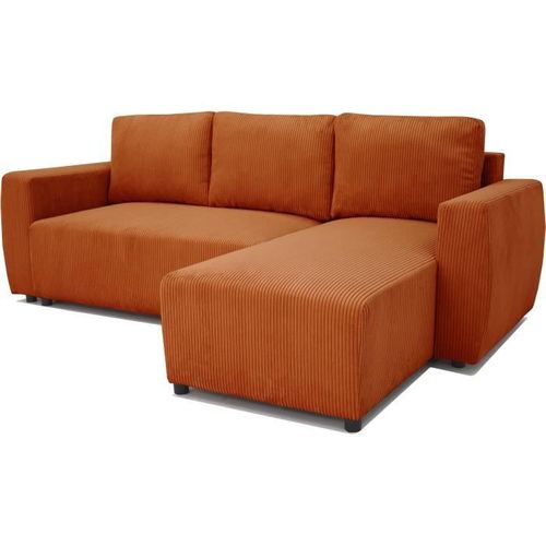 Canapé D'angle Convertible 3 à 4 Places Pharell Tissu Velours Cotelé - Réversible - L224xp155xh85 Cm