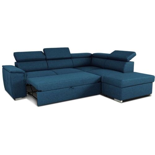 Canapé D'angle Convertible Réversible Avec Coffre - 5 Places - Daytona - Tissu Bleu - 260 X 94 X 21