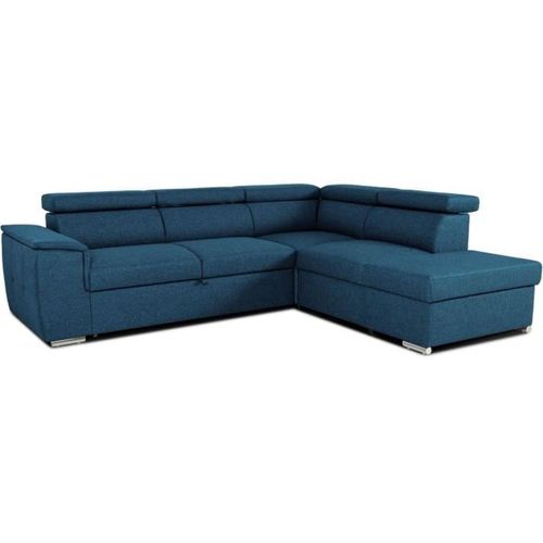Canapé D'angle Convertible Réversible Avec Coffre - 5 Places - Daytona - Tissu Bleu - 260 X 94 X 21