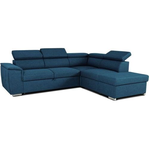 Canapé D'angle Convertible Réversible Avec Coffre - 5 Places - Daytona - Tissu Bleu - 260 X 94 X 21