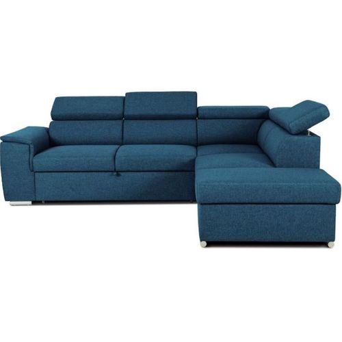 Canapé D'angle Convertible Réversible Avec Coffre - 5 Places - Daytona - Tissu Bleu - 260 X 94 X 21