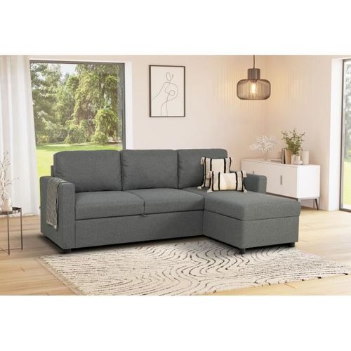 Canapé D'angle Convertible Réversible - Milos - 3 Places Avec Coffre - Tissu Malmo Anthracite