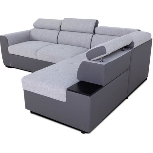 Canapé D'angle Convertible Réversible - 4/5 Places - Kelio - Simili Anthracite / Tissu Gris - 3 Tét