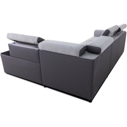 Canapé D'angle Convertible Réversible - 4/5 Places - Kelio - Simili Anthracite / Tissu Gris - 3 Tét