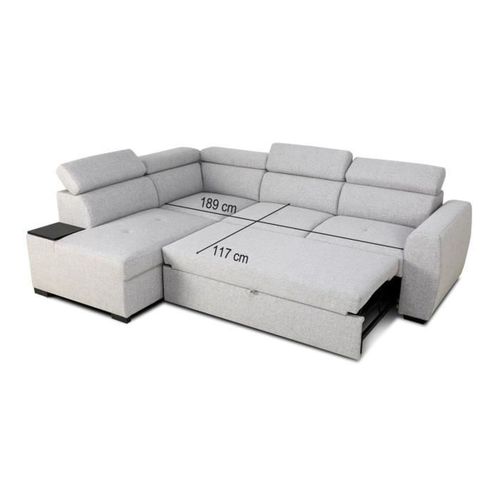 Canapé D'angle Convertible Réversible - 4/5 Places - Kelio - Tissu Gris - 3 Tétieres - 245 X 184 X