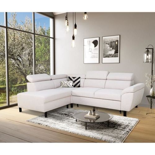 Canapé D'angle Convertible - 4 Personnes - Stan - Tissu Beige - Réversible - 243 X 92 X 184 Cm