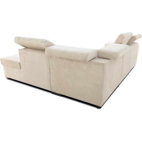 Canapé D'angle Convertible Réversible 5 Places Daytona - Velours Côtelé Beige - Coffre