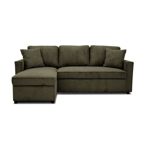 Canapé d'angle convertible méridienne réversible OZ velours côtelé kaki