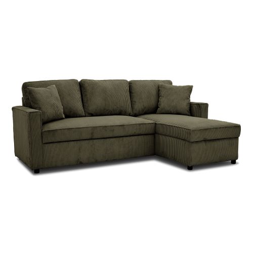 Canapé d'angle convertible méridienne réversible OZ velours côtelé kaki